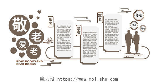褐色背景创意中国风敬老爱老社区养老文化墙设计